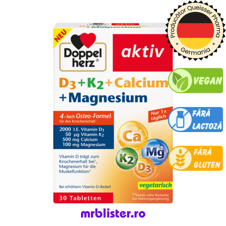 Branduri - Doppelherz Aktiv D3 + K2 + Calciu + Magneziu 30 tablete