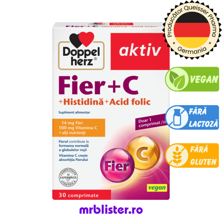 Toate produsele - Doppelherz Aktiv Fier + C + Histidina + Acid folic 30 comprimate
