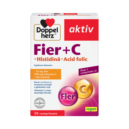 Toate produsele - Doppelherz Aktiv Fier + C + Histidina + Acid folic 30 comprimate