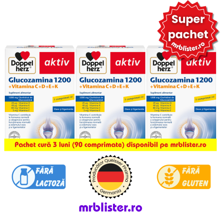 Toate produsele - Doppelherz Aktiv Glucozamina 1200 + Vitamina C+D+E+K 90 comprimate pachet cura 3 luni