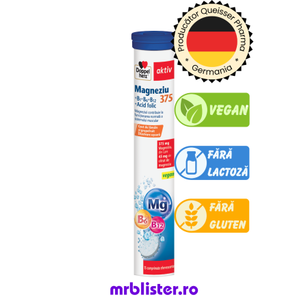 DOPPELHERZ - Doppelherz Aktiv Magneziu 375 mg + B1 + B6 + B12 + Acid Folic 15 comprimate efervescente