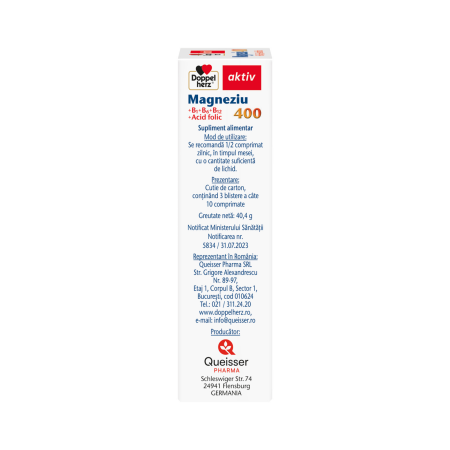 Doppelherz Aktiv Magneziu 400 mg + B1 + B6 + B12 + Acid Folic 30 comprimate [3]