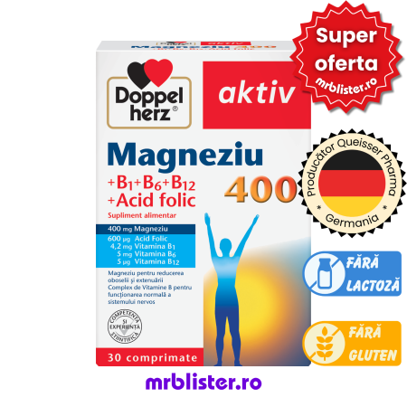 Toate produsele - Doppelherz Aktiv Magneziu 400 mg + B1 + B6 + B12 + Acid Folic 30 comprimate