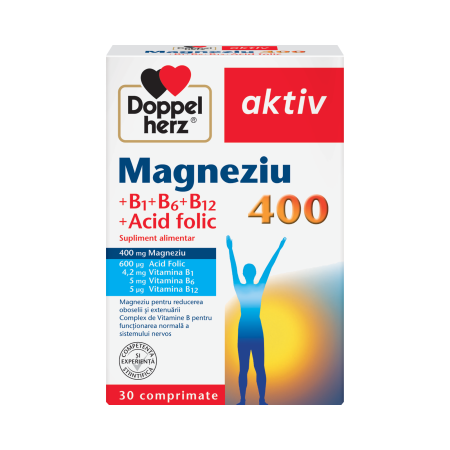 Toate produsele - Doppelherz Aktiv Magneziu 400 mg + B1 + B6 + B12 + Acid Folic 30 comprimate