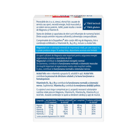 Doppelherz Aktiv Magneziu 400 mg + B1 + B6 + B12 + Acid Folic 30 comprimate [1]