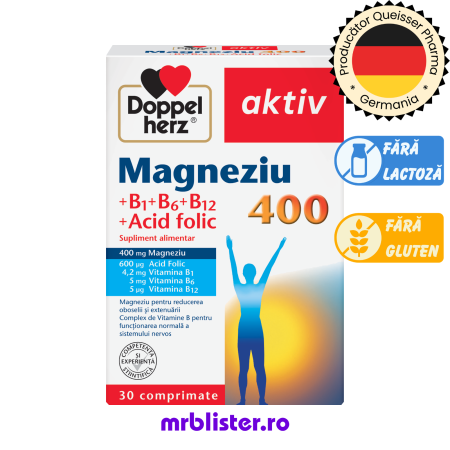 Toate produsele - Doppelherz Aktiv Magneziu 400 mg + B1 + B6 + B12 + Acid Folic 30 comprimate