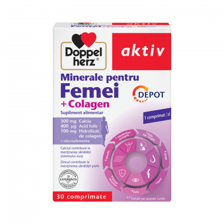 Toate produsele - Doppelherz Aktiv Minerale Pentru Femei + Colagen Depot 30 comprimate