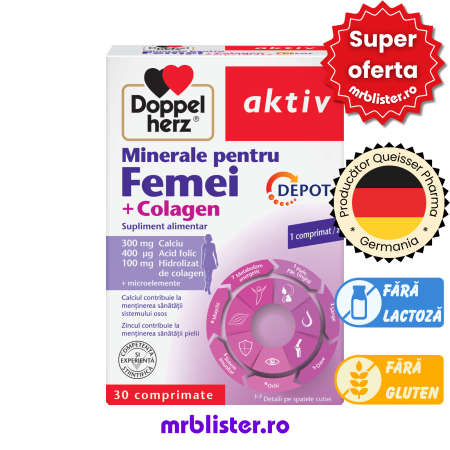 Toate produsele - Doppelherz Aktiv Minerale Pentru Femei + Colagen Depot 30 comprimate
