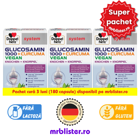 Toate produsele - Doppelherz System Glucozamina 1000 + Curcuma 180 capsule pachet cura 3 luni
