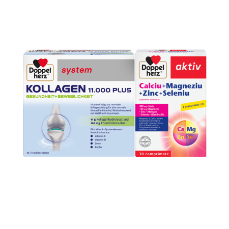 Doppelherz System Kollagen 11000 Plus 30 flacoane + Calciu + Magneziu + Zinc + Seleniu 30 comprimate pachet promotional [1]