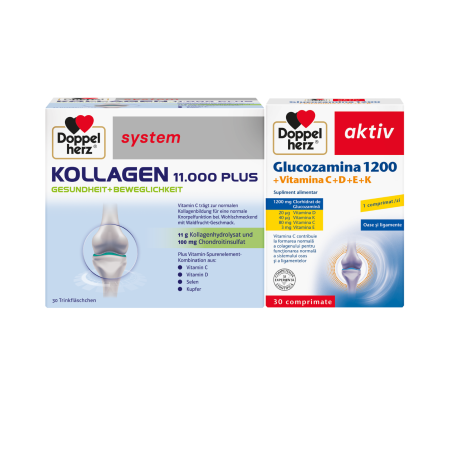 Doppelherz System Kollagen 11000 Plus 30 flacoane + Glucozamina 1200 + Vitamina C+D+E+K 30 comprimate pachet promotional [1]