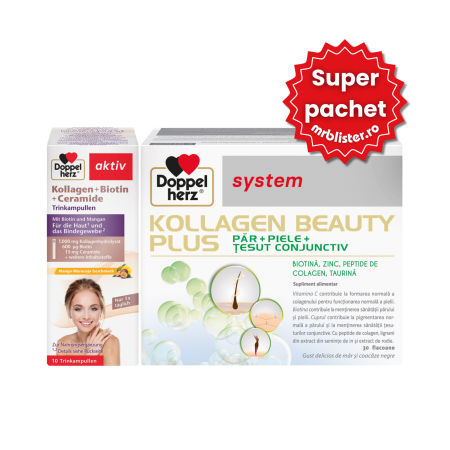 Par, piele si unghii - Doppelherz System Kollagen Beauty Plus 30 flacoane + Kollagen Biotina Ceramide 10 flacoane pachet promotional