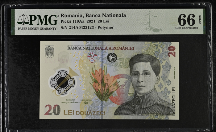 Romania, BNR, 20 lei 2021 P119Aa PMG Gem Uncirculated 66 EPQ [1]