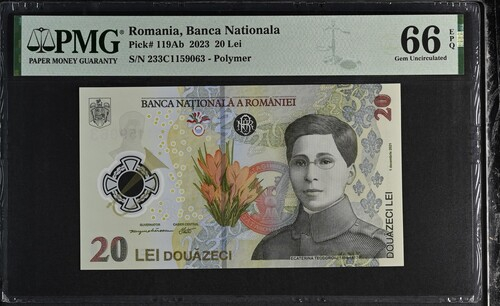 Romania, BNR, 20 lei 2023 P119Ab PMG Gem Uncirculated 66 EPQ [1]