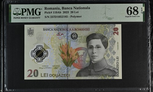 Romania, BNR, 20 lei 2023 P119Ab PMG Superb Gem Unc 68 EPQ [1]
