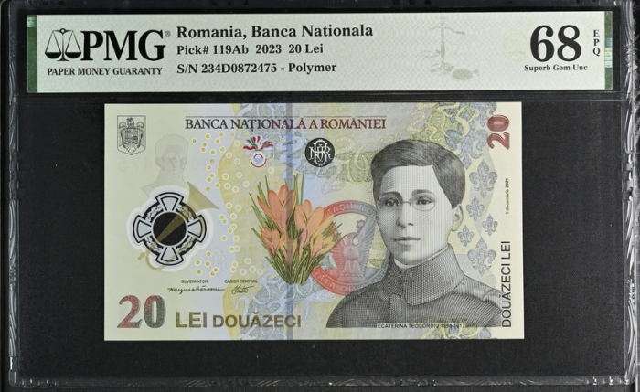 Romania, BNR, 20 lei 2023 P119Ab PMG Superb Gem Unc 68 EPQ [1]