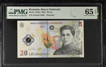 Romania - Romania, BNR, 20 lei 2021 P119Aa PMG Gem Uncirculated 65 EPQ