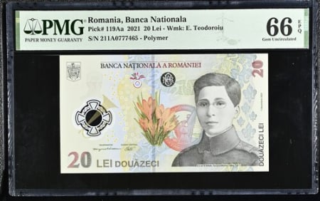 Romania - Romania, BNR, 20 lei 2021 P119Aa PMG Gem Uncirculated 66 EPQ