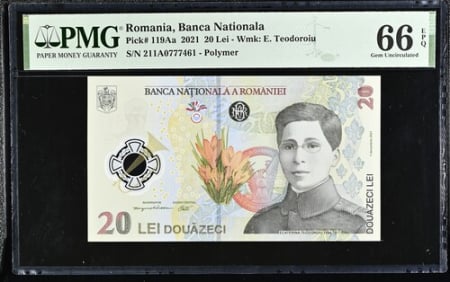 Romania - Romania, BNR, 20 lei 2021 P119Aa PMG Gem Uncirculated 66 EPQ