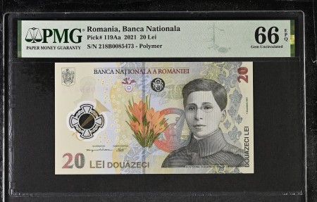 Romania - Romania, BNR, 20 lei 2021 P119Aa PMG Gem Uncirculated 66 EPQ