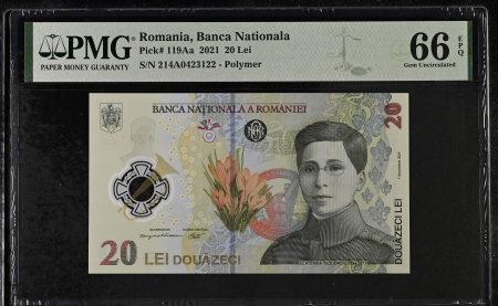Romania - Romania, BNR, 20 lei 2021 P119Aa PMG  Gem Uncirculated 66 EPQ