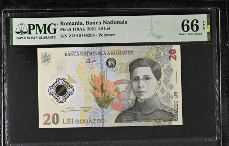 Romania - Romania, BNR, 20 lei 2021 P119Aa PMG Gem Uncirculated  66 EPQ