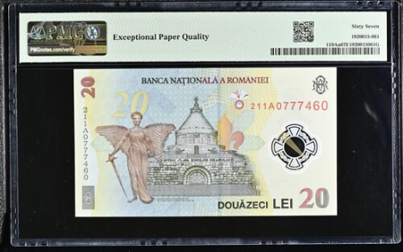 Romania, BNR, 20 lei 2021 P119Aa PMG Superb Gem Unc 67 EPQ [1]