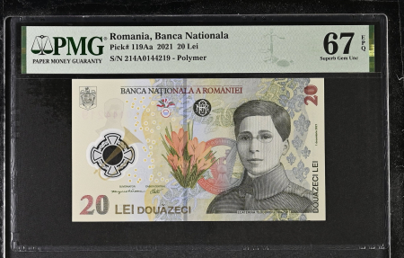 Romania - Romania, BNR, 20 lei 2021 P119Aa PMG Superb Gem Unc 67 EPQ