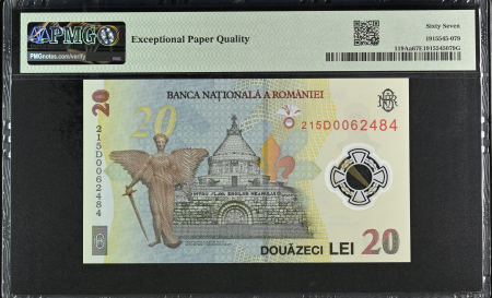 Romania, BNR, 20 lei 2021 P119Aa PMG Superb Gem Unc 67 EPQ [1]