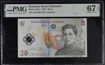 Romania - Romania, BNR, 20 lei 2021 P119Aa PMG Superb Gem Unc 67 EPQ