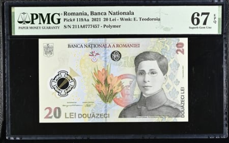 Romania - Romania, BNR, 20 lei 2021 P119Aa PMG Superb Gem Unc 67 EPQ
