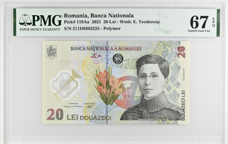 Romania - Romania, BNR, 20 lei 2021 P119Aa PMG Superb Gem Unc 67 EPQ