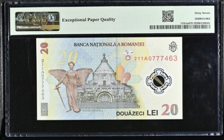 Romania, BNR, 20 lei 2021 P119Aa PMG Superb Gem Unc 67 EPQ [1]