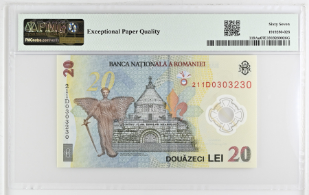 Romania, BNR, 20 lei 2021 P119Aa PMG Superb Gem Unc 67 EPQ [1]