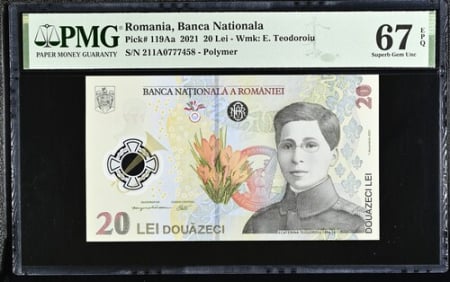Romania - Romania, BNR, 20 lei 2021 P119Aa PMG Superb Gem Unc 67 EPQ