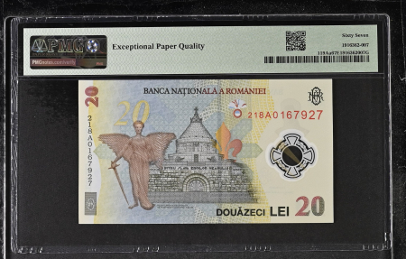 Romania, BNR, 20 lei 2021 P119Aa PMG Superb Gem Unc 67 EPQ [1]