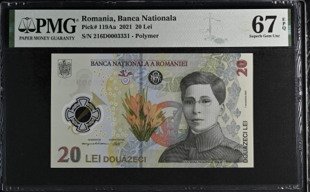 Romania - Romania, BNR, 20 lei 2021 P119Aa PMG Superb Gem Unc 67 EPQ