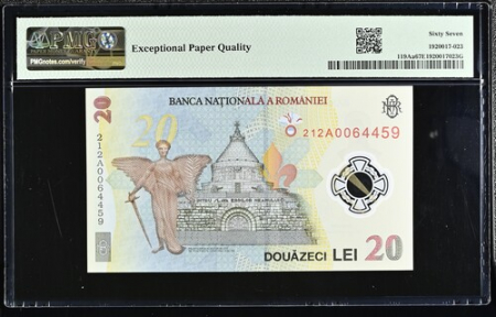 Romania, BNR, 20 lei 2021 P119Aa PMG Superb Gem Unc 67 EPQ [1]