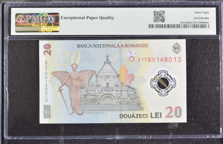 Romania, BNR, 20 lei 2021 P119Aa PMG Superb Gem Unc 68 EPQ [1]