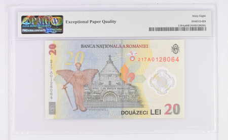 Romania, BNR, 20 lei 2021 P119Aa PMG Superb Gem Unc 68 EPQ [1]