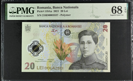 Romania - Romania, BNR, 20 lei 2021 P119Aa PMG Superb Gem Unc 68 EPQ
