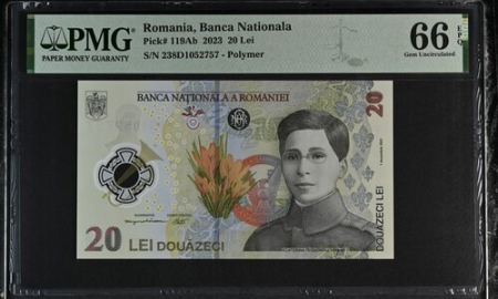 Bancnote - Romania, BNR, 20 lei 2023 P119Ab PMG Gem Uncirculated 66 EPQ