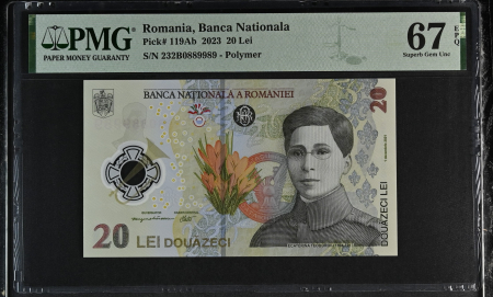Romania - Romania, BNR, 20 lei 2023 P119Ab PMG Superb Gem Unc 67 EPQ