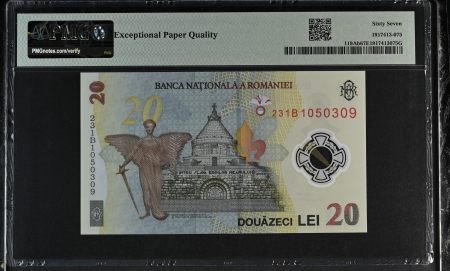 Romania, BNR, 20 lei 2023 P119Ab PMG Superb Gem Unc 67 EPQ [1]