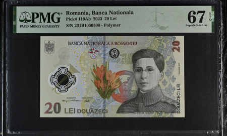Romania - Romania, BNR, 20 lei 2023 P119Ab PMG Superb Gem Unc 67 EPQ