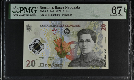 Romania - Romania, BNR, 20 lei 2023 P119Ab PMG Superb Gem Unc 67 EPQ