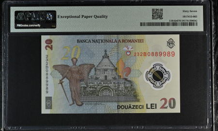 Romania, BNR, 20 lei 2023 P119Ab PMG Superb Gem Unc 67 EPQ [1]