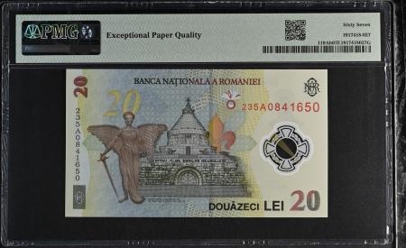Romania, BNR, 20 lei 2023 P119Ab PMG Superb Gem Unc 67 EPQ [1]