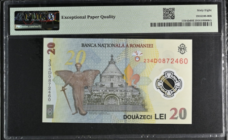 Romania, BNR, 20 lei 2023 P119Ab PMG Superb Gem Unc 68 EPQ [1]