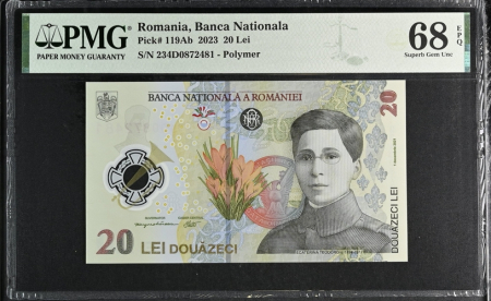 Bancnote - Romania, BNR, 20 lei 2023 P119Ab PMG Superb Gem Unc 68 EPQ